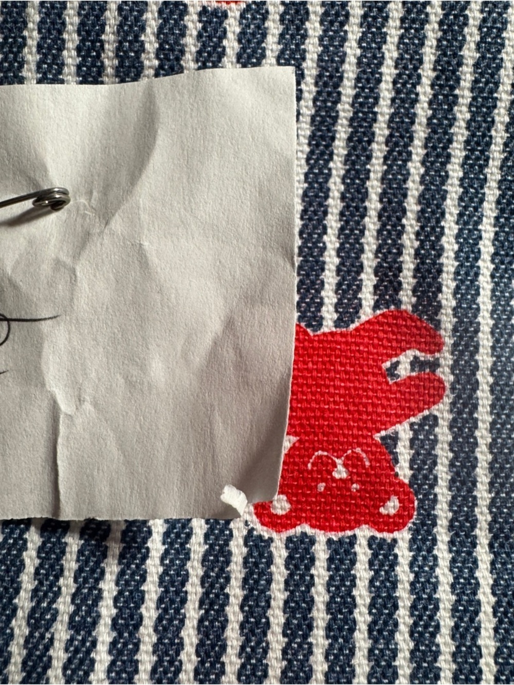 Striped Blue Red Teddy Bear Print denim like fabric 1 yard vintage #321 - Picture 3 of 3